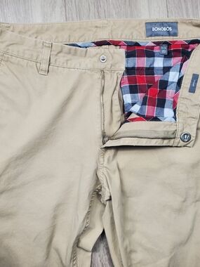 Bonobos Chino Pants 31x34 Beige Straight Casual Golf Plaid Lined Pockets